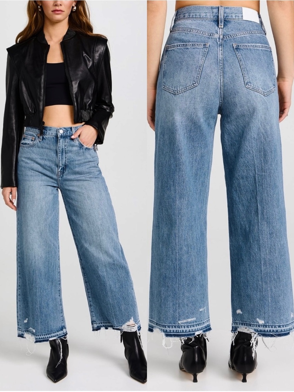 PISTOLA Wide‎ Leg High Rise Distressed Hem 90s Y2K Grunge Model Off Duty Jean 26